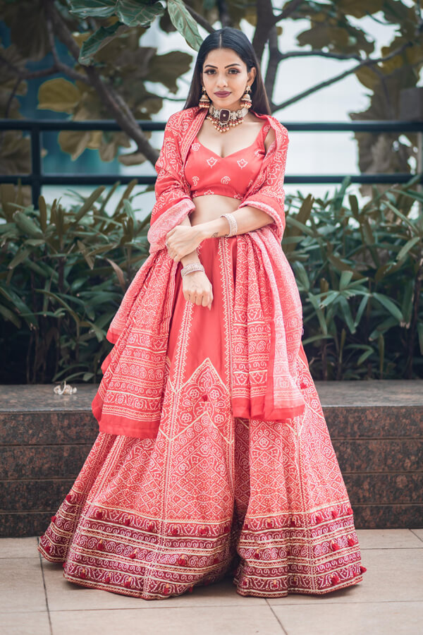 Embroidered Net Lehenga in Pink : LYC1378