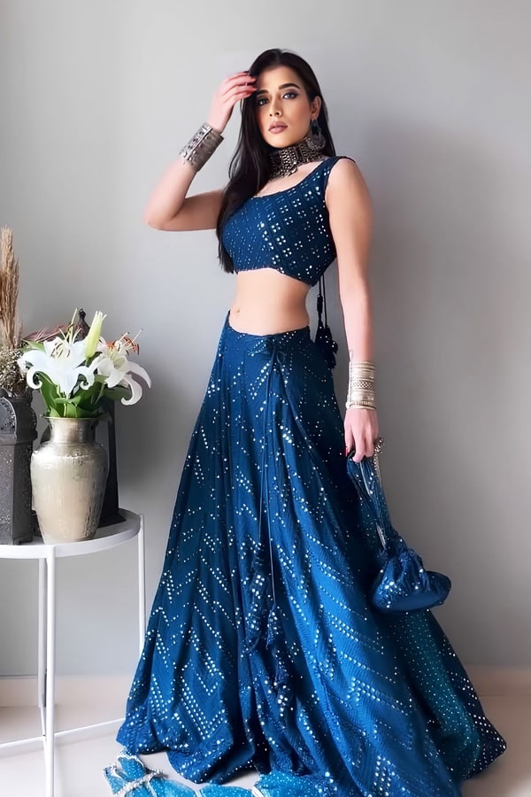 Designer Crop Top With Embroidered Lehenga For Women