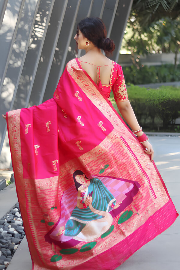 Bridal Suva Gray Peacock Motif Paithani Party wear Saree | trendwati