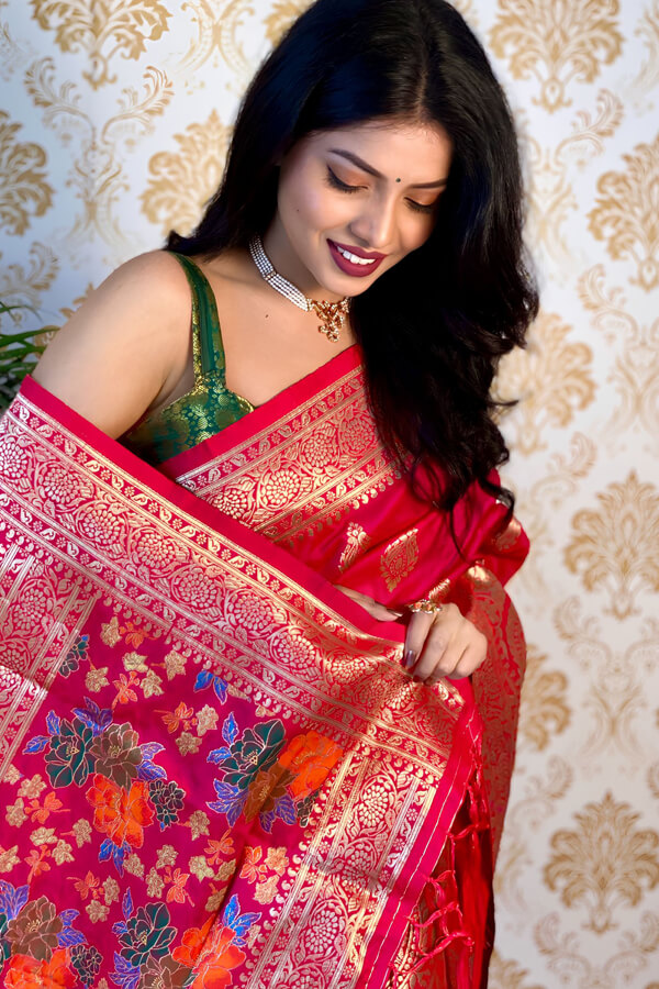 Buy online Self Design Banarasi Saree With Blouse from ethnic wear for Women  by Banarasi Patola for ₹1899 at 61% off | 2024 Limeroad.com