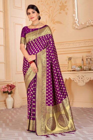 Purple Pure Silk Peshwai Paithani Saree For Wedding