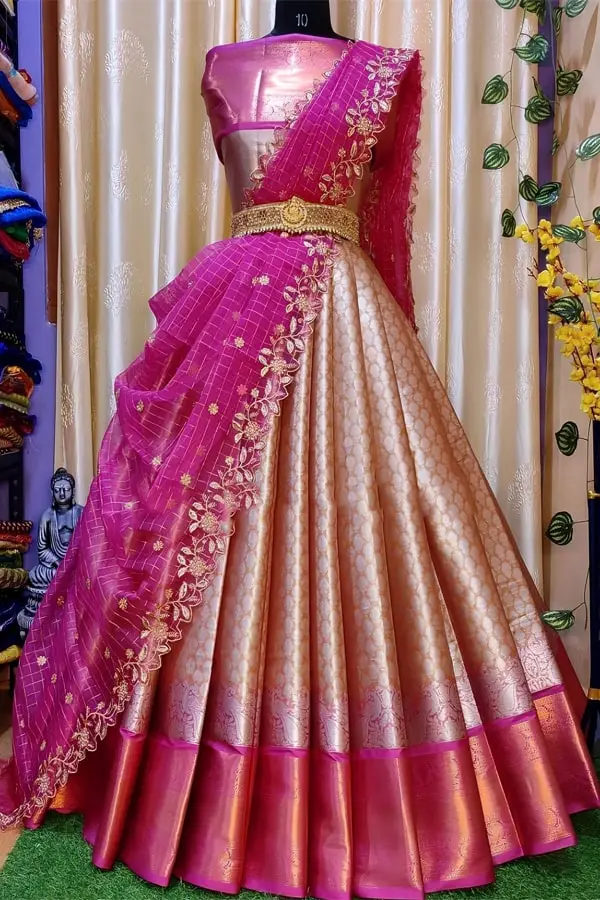 Mehendi Color South Indian Gown in Silk Fabric With Zari Weaving for Party  and Function Wear Gown in USA UK Malaysia South Africa Dubai Singapore