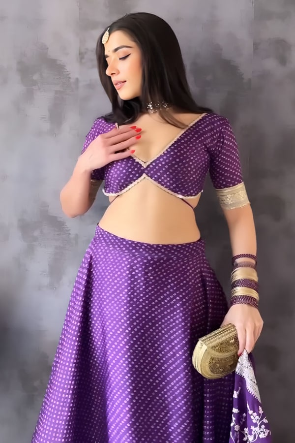 Sukhmani Gambhir Purple Crop Top Blouse Designs For Lehenga