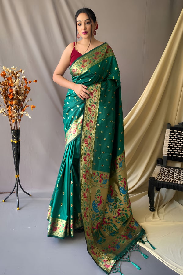 Kimora Gorgeous Lawn Green Paithani Saree – Kimora Fashion Pvt Ltd