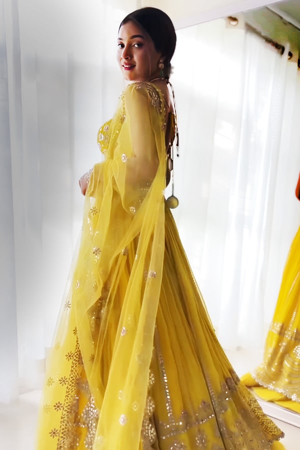 Red Yellow Banarasi Lehenga – Lakhina Couture