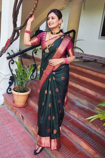 Traditional Green Banarasi Silk Saree For Mehendi Function - Ethnic Race