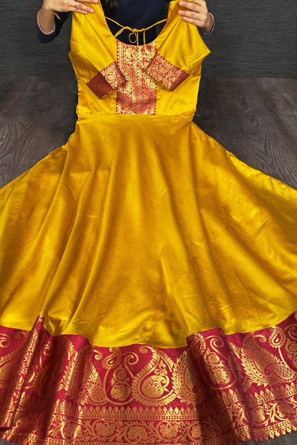 Convert Old Silk Saree Into Long Gown Dress