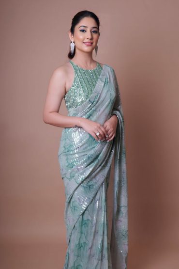 Designer Georgette Sequence Saree For Farewell Party