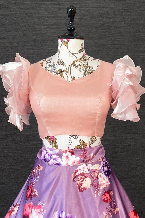 Floral Print Lehenga Skirt With Crop Top