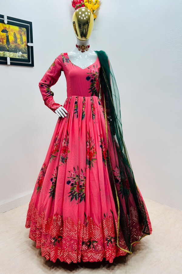 Long Anarkali Digital Printed Gown Design