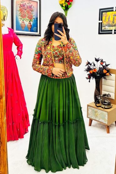 Party Wear Crop Top Lehenga With Jacket For Girls
