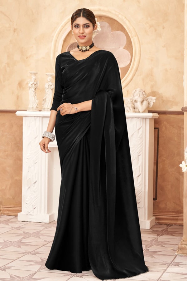 BOLLYWOOD DESIGN HEVY BLACK SAREE WITH HOTFIX LACE AND RICH VELVET BLOUSE