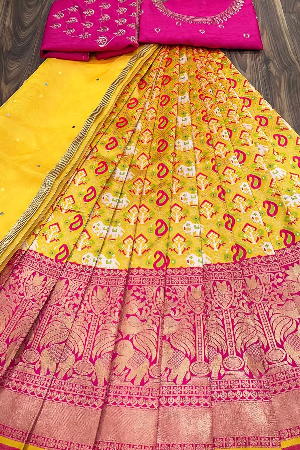 Yellow And Pink Half Saree Colour Combinations 2023