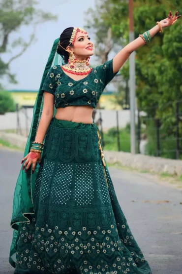 Buy Ciyra Fashion Design Thread Sequence Work Crop Top Mehndi Green Lehenga  With Heavy Jacket, Georgette Fully-Stitched Ready To Wear Lehenga Choli  (AB-01) at Amazon.in