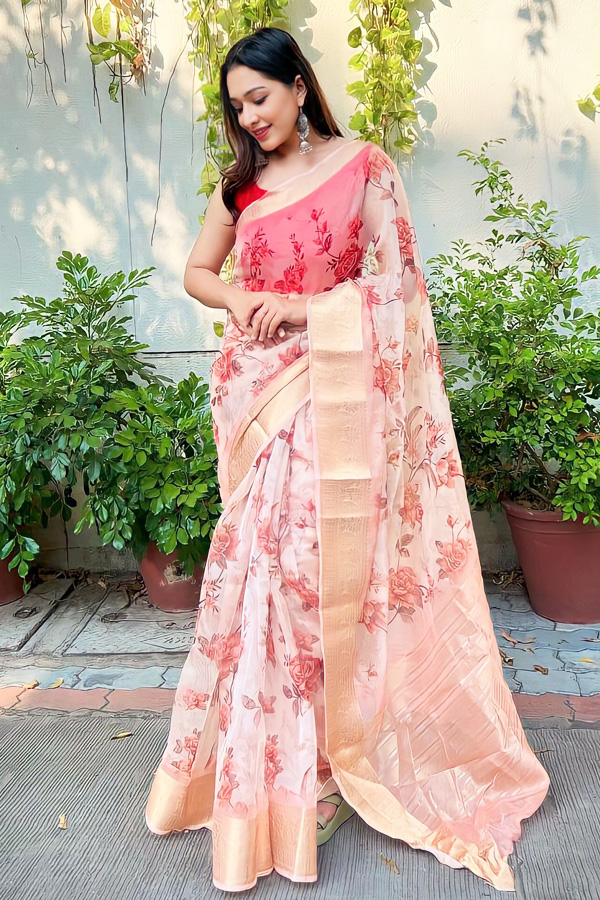 Latest Farewell Look Floral Organza Saree For Women