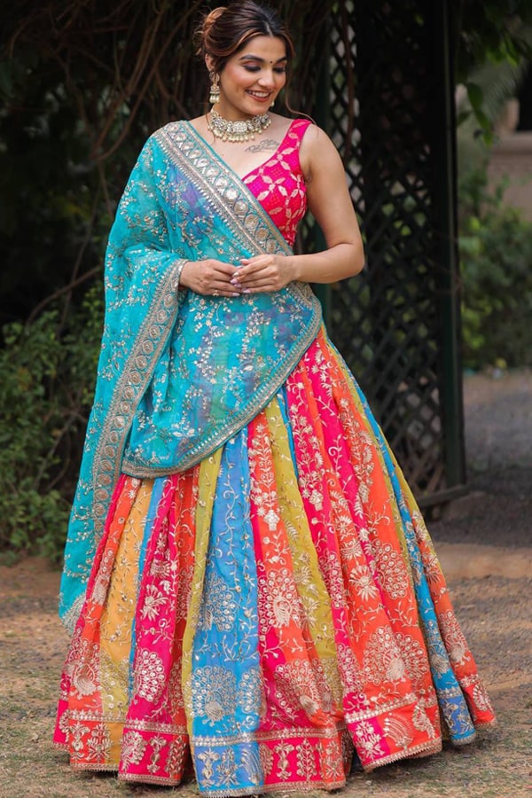 Buy Smashing Wedding Wear Light Blue Color Taffeta Satin Zari Sequence  Embroidered Crop Top Lehenga Choli | Lehenga-Saree