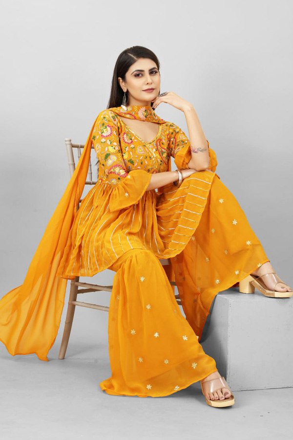 Yellow Designer Dress From Saree 2023