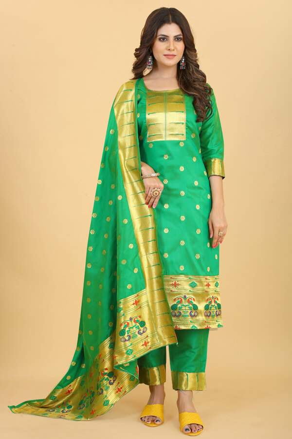 Latest Paithani Hornbill Frock Style Gown 2023 _Frock_Long gown_Pink –  Shivangi - Pattu pavadai & Half Saree Shop