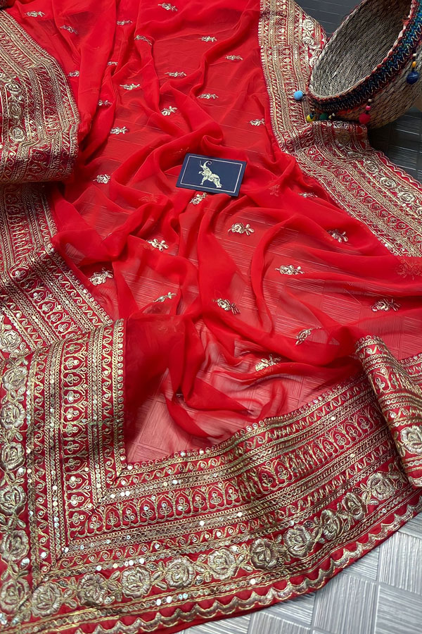 red georgette sarees for wedding