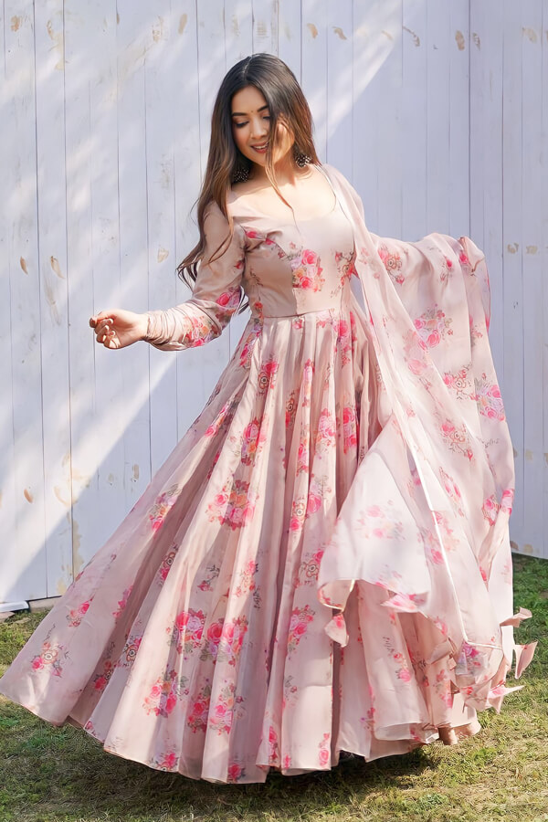 Long Anarkali Dress With Dupatta