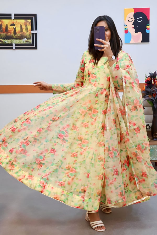 Floral Gown With Sleeves