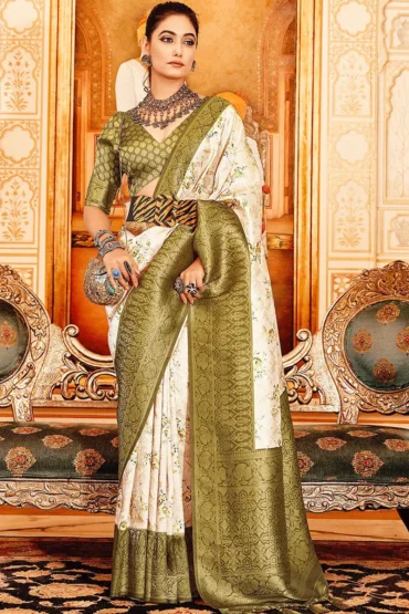 Designer South Silk Saree For Women In Green Color