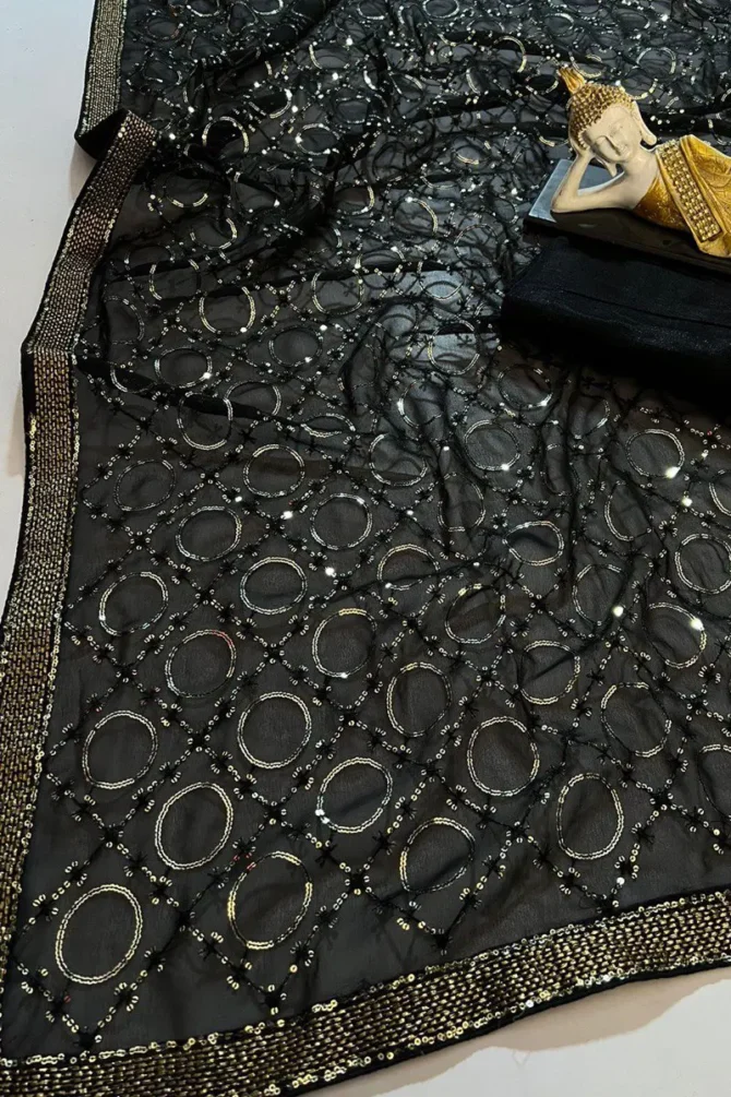 black sequence saree
