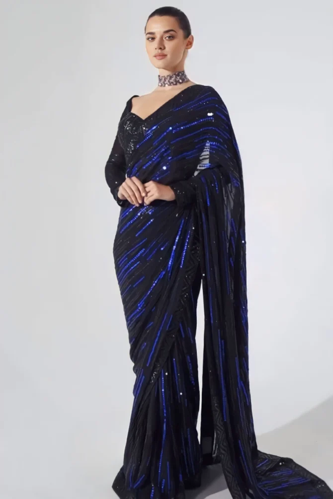 Georgette Sequin Saree For Farewell