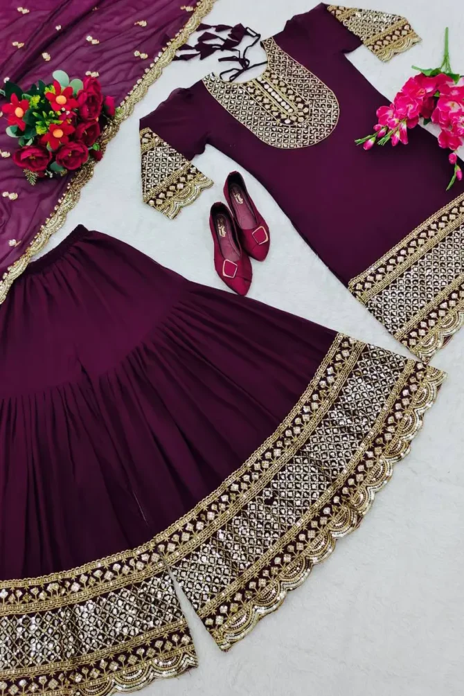 embroidered sharara suit