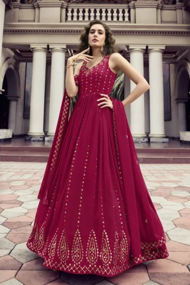 W Ethnic Maroon Georgette Anarkali Gown SemiStitched Suit  Buy W Ethnic  Maroon Georgette Anarkali Gown SemiStitched Suit Online at Best Prices in  India on Snapdeal