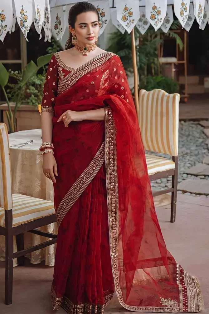 red colour saree for karwa chauth