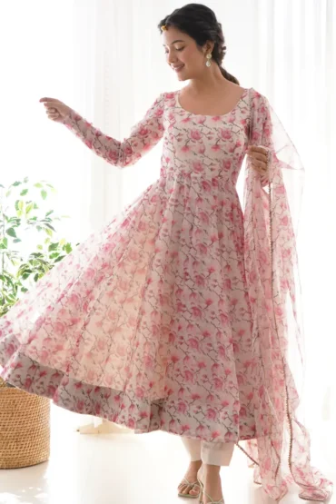 Designer Floral Printed Gown  Stitched Summer Cool Fabric Floral Printed  Gown Attached With Linning Enhanced With Matching Border For A Rich Look