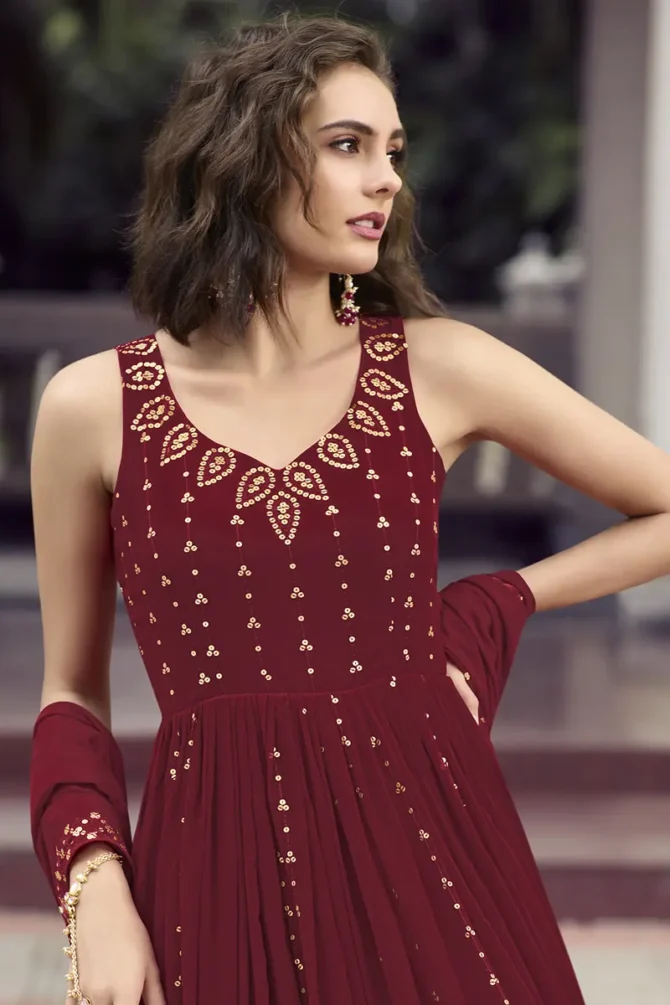 maroon color gown for raksha bandhan