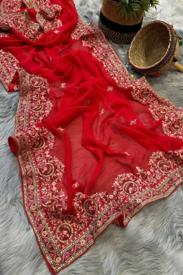 red saree look for girl