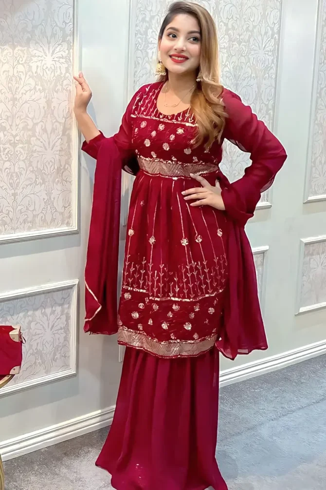 red sharara suit for girls