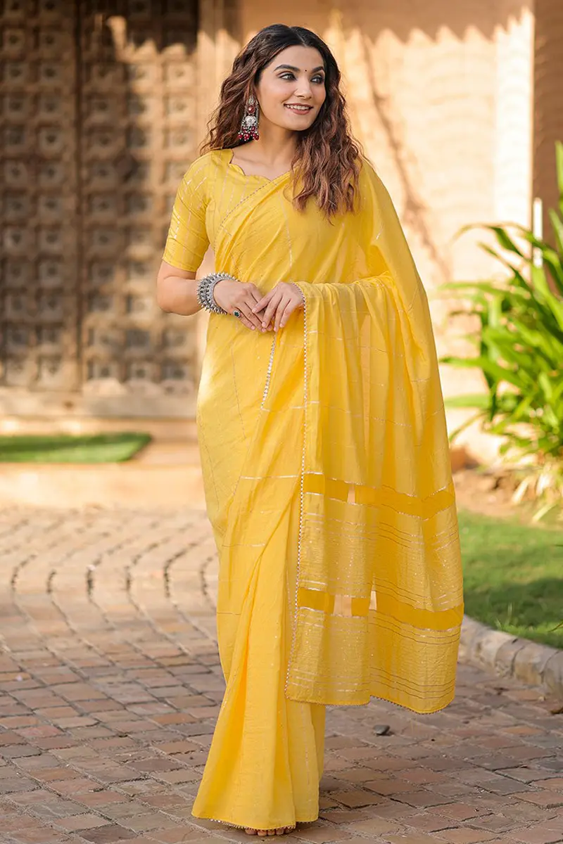 Yellow Cotton Saree For Wedding. Face Swap. Insert Your Face ID:1051503-atpcosmetics.com.vn