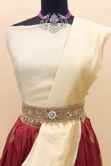 white cblouse design of narayapet saree