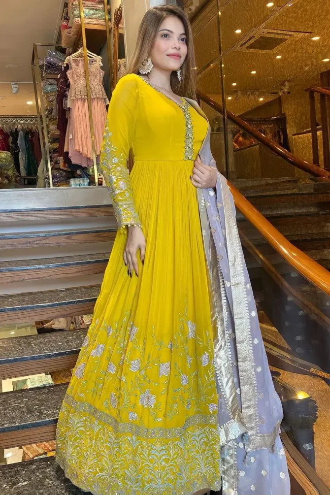 yellow gown gor rakhi