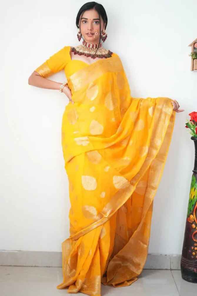 yellow saree for wedding guest