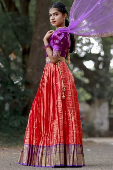 Ladies Organza Net Draping Saree Gown, Red