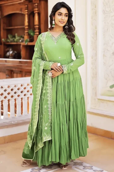 Pista Color Full Sleeve Ruffle Gown Look